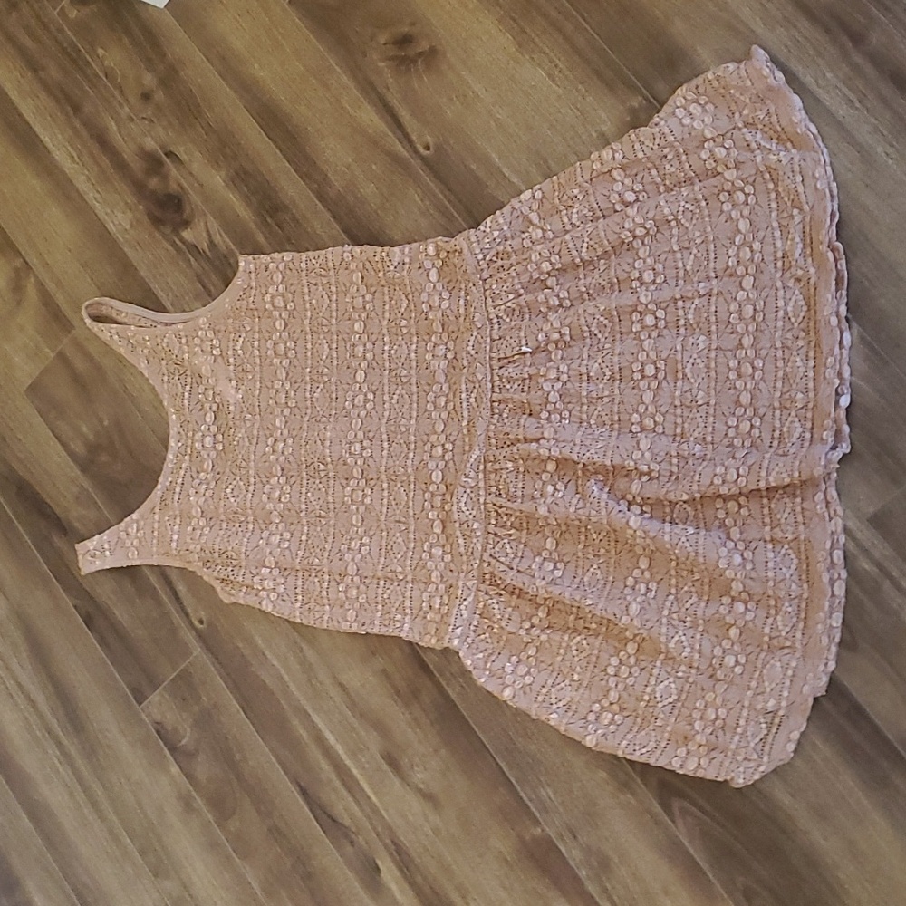 Summer Beige/pinkish Embroid Summer Beige/pinkish Embroidered Lace  Mini Dress